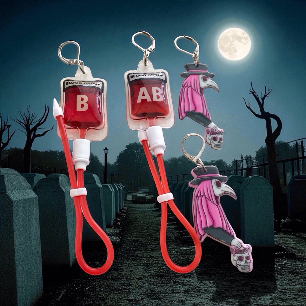 🆕 Blood Bag Type B and AB with The Plague Earrings
